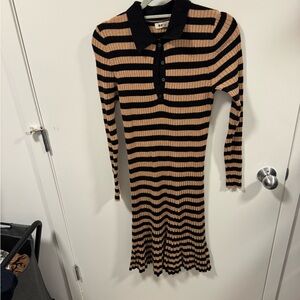 Boden Black and Tan Striped Knit Dress